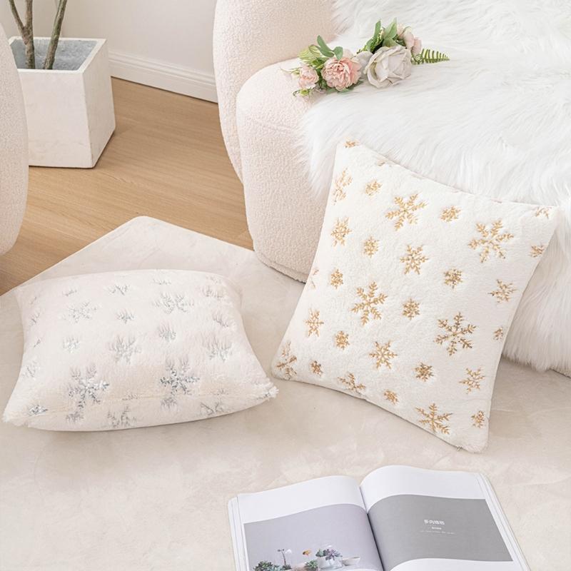 Snowflake Print Cushion Cover Sofa Couch Decoration Pillow Cover  Pillowcase Perfect for Christmas Decorations