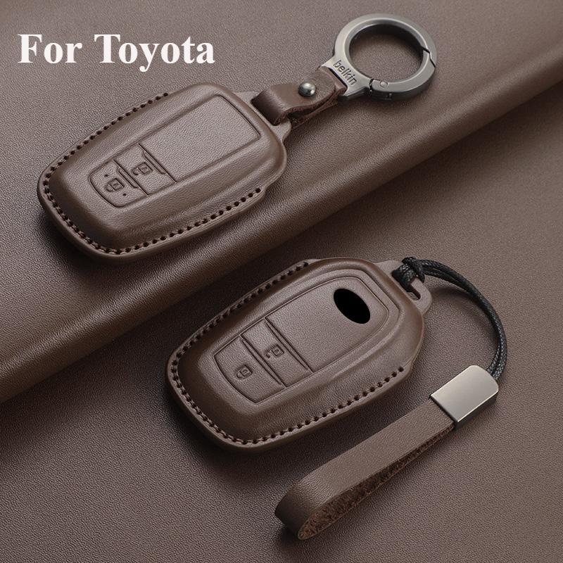 New Leather Car Remote Key Case Cover Shell for Toyota Prius Camry Corolla Avalon CHR RAV4 Land Cruiser Prado Keyless Key Fob