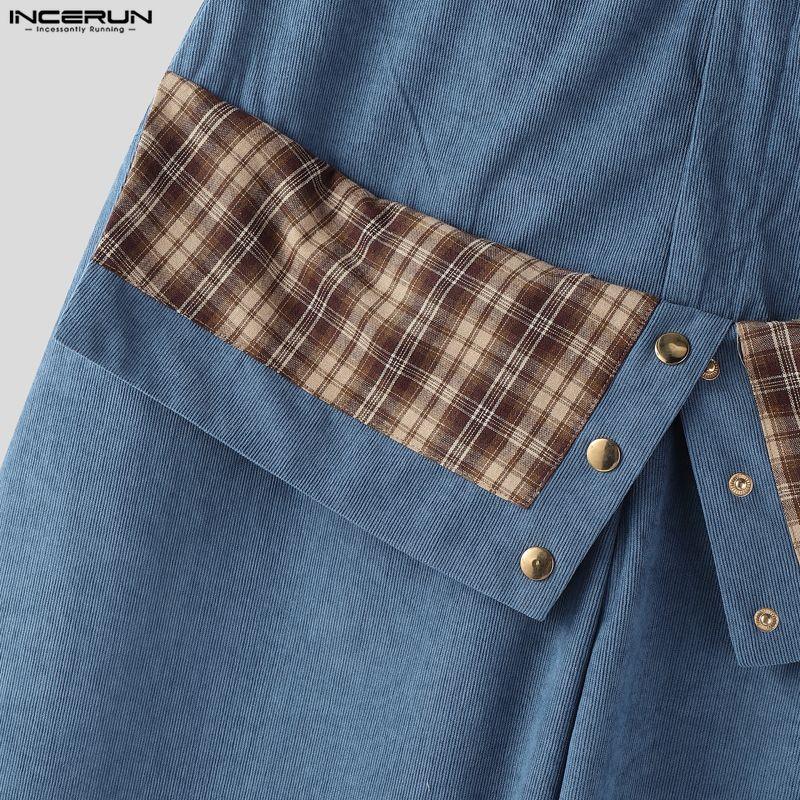 INCERUN Men Zip-up Plaid Wrap Waist Casual Loose Texture Baggy Trousers Pants