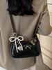 2026 Trendy Burgundy PU Leather Shoulder Bags Women's Exquisite Retro Bow Knot Zipper Messenger Bag Texture Fashi Lady Handbag
