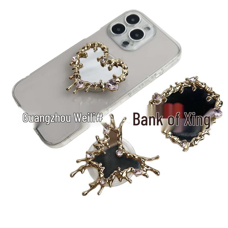 Heart-shaped Butterfly Mirror Phone Stand & Makeup Holder Square-Gold