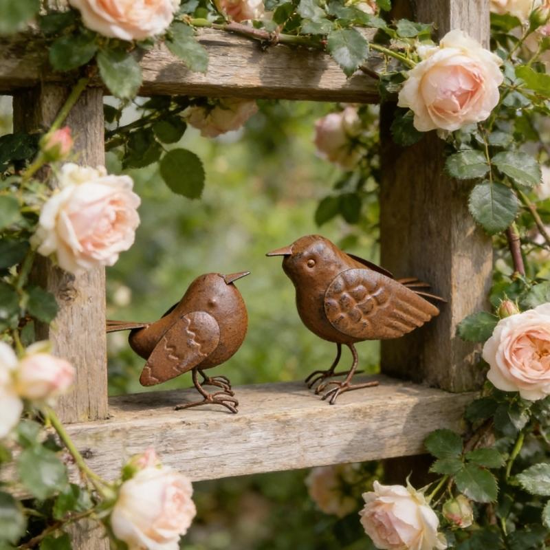 2Pcs Exquisite Decorative Ornament Metal Bird Decorative Ornament Figures Rusty Metal Bird Home Decoration