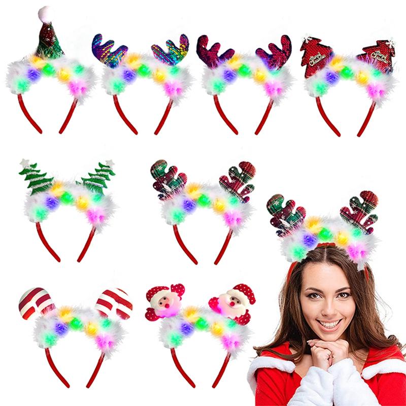 Led Christmas Headband Creative Reindeer Antlers Glow Headwear Christmas Party Cosplay Hair Accessories 2026 New Year Kid Gift