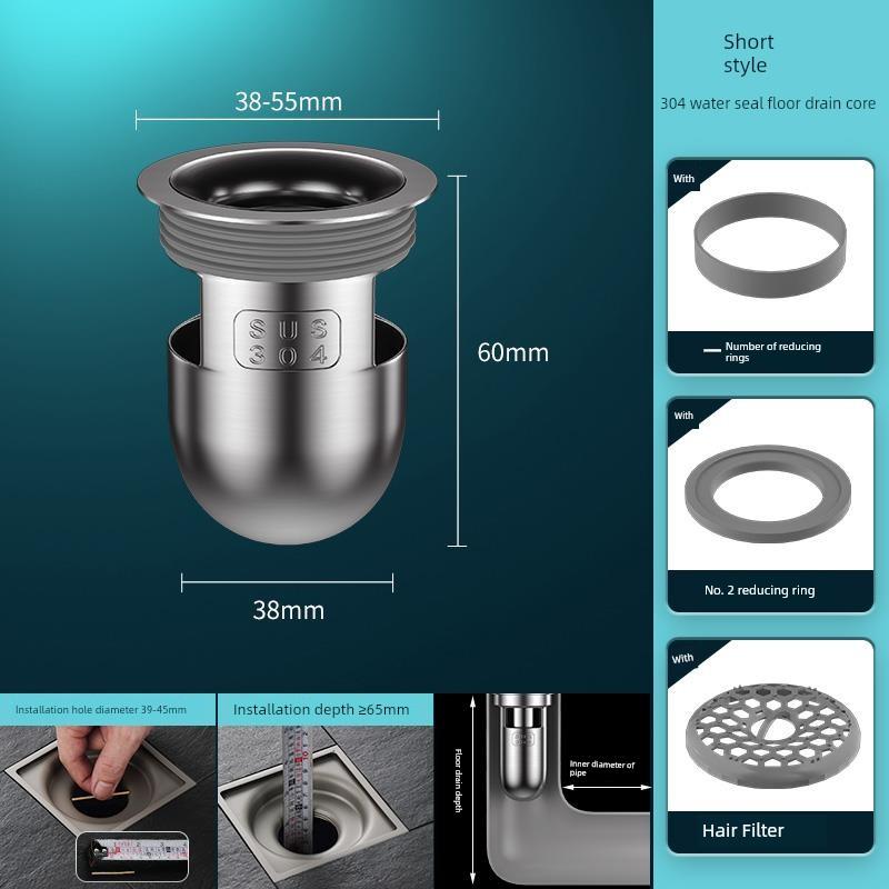 Floor Drain Core Anti-Odor Device, Bathroom Sewer Anti-Odor Gadget, Anti-Insect Silicone Cover, Stainless Steel Universal Inner Core