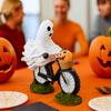 Funny Ghost Bike Rider Cartoon Ghost Statue Cute Ghost Figurines Ornament  Halloween