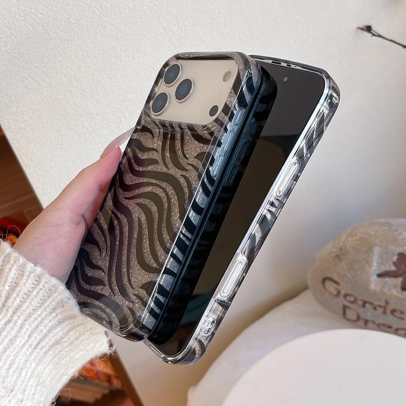 Bling Glitter Zebra Stripes Print Shiny IMD Back Cover For iPhone 13 14 15 16 17 Pro Max Phone Case