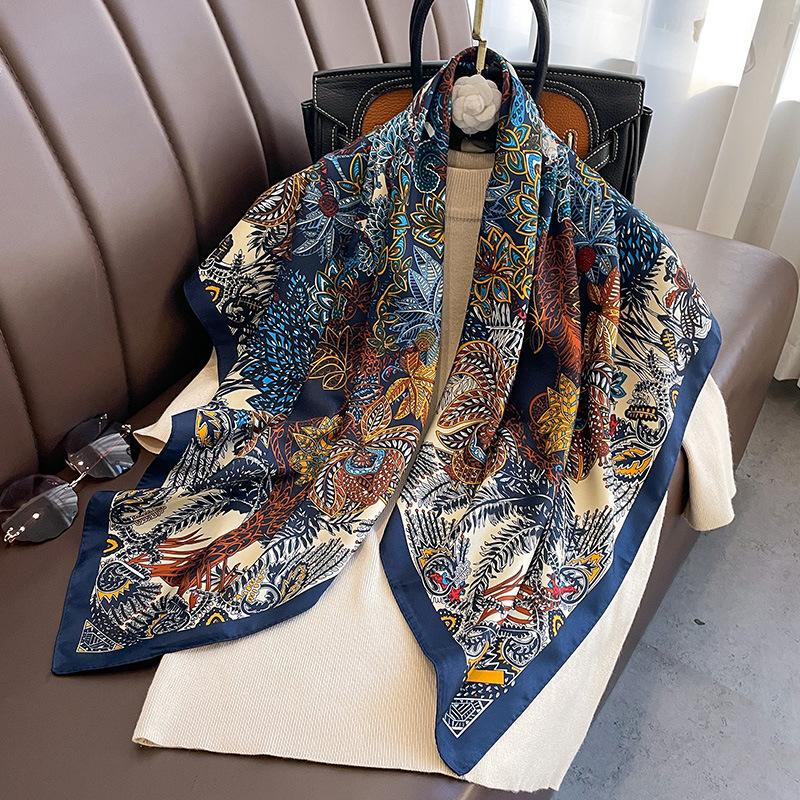 90Cm Silk Twill Square Scarf New Women Scarves Print Hair Band Hijab Foulard Sunsceen Neckerchief Shawl Wraps Echarpe Bandana