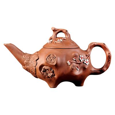 Raw Ore Round Teapot Large Purple Clay Pot Long Mouth for Spring Plum Blossom Pot Filter Purple Sand Cinnabar Mud Teapot Kung Fu Tea