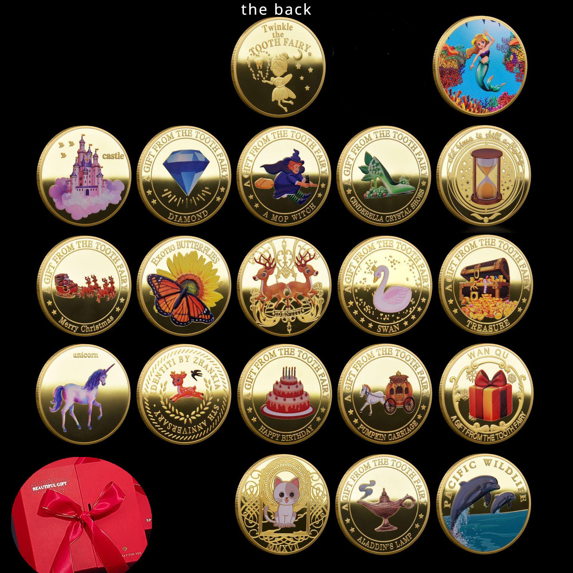 

Дитяча заміна зубів Пам ятна іграшка Зуби Фея Пам ятна монета Золота монета Колекція кольорових картин Ремесла Дитячий подарунок на день народження