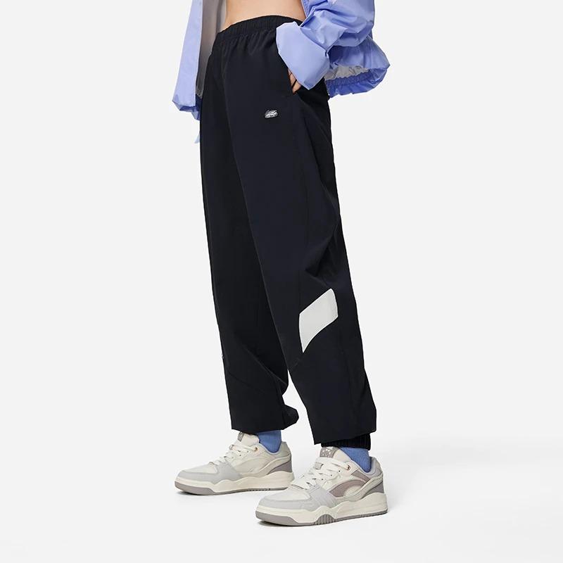 Li Ning Sports Trend Series Comfortable Casual Solid Color Tapered Knit Joggers Women Joggers Black AYKT168-6