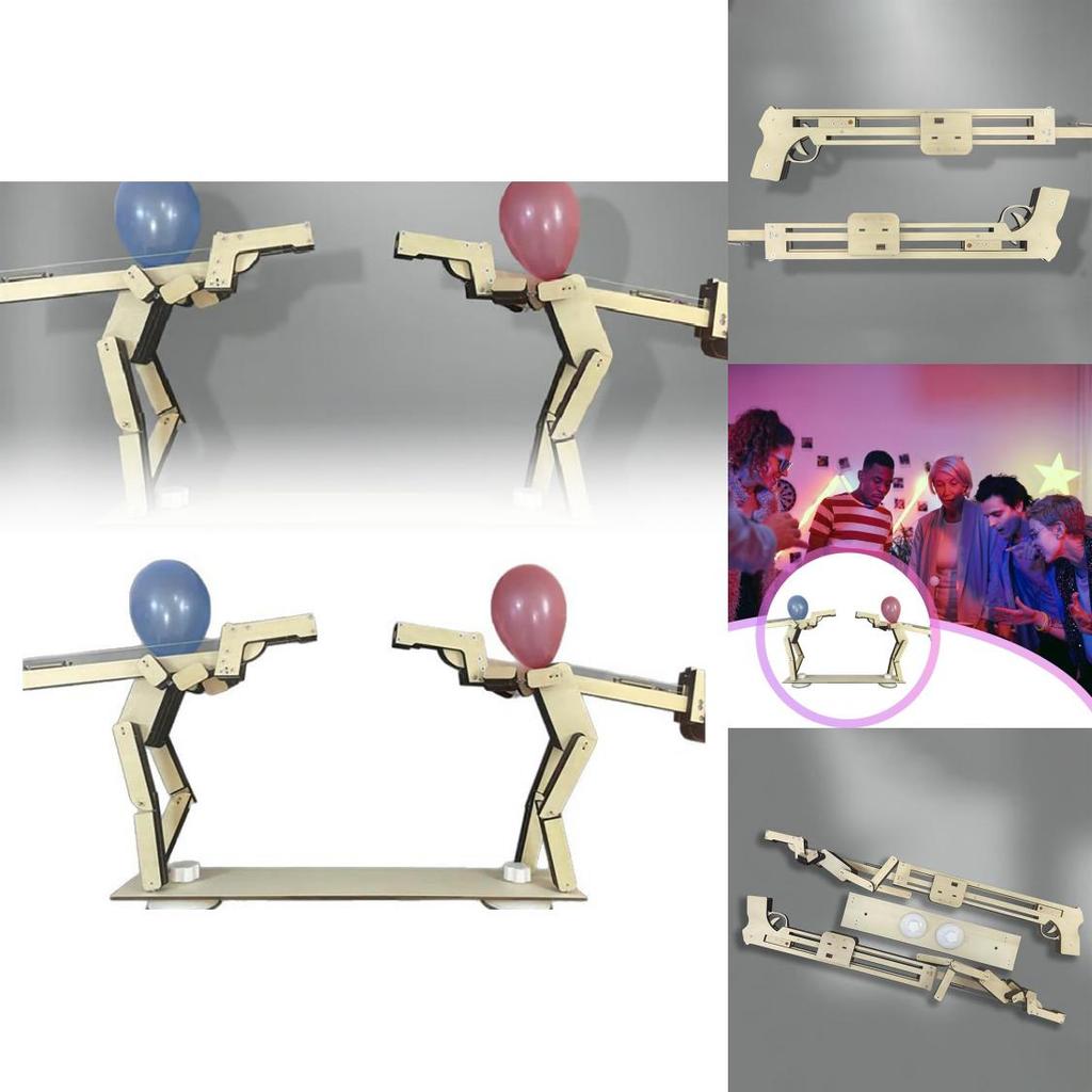 Manual Assembly Wooden Shooting Puppets Balloon Game Children Toys Set For Home And Party Play