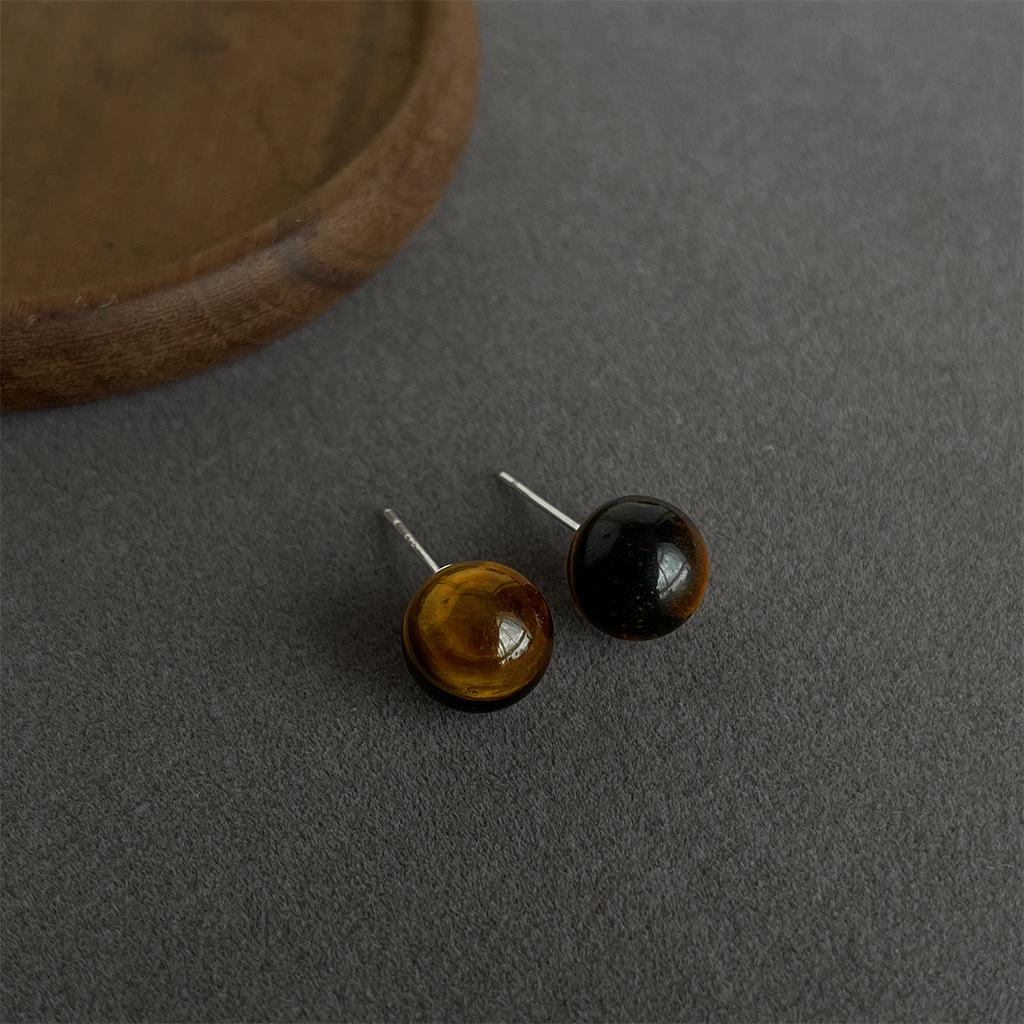 Retro Melaard Tiger's Eye Handmade French Light Luxury Stud Earrings for Women