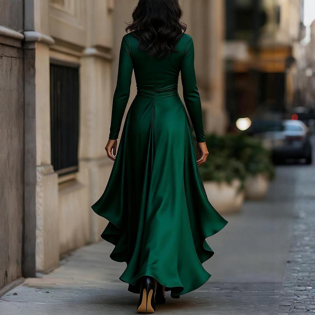 Women's Fashionable Waist,cinched Ruffled Dress With Elegant Charm