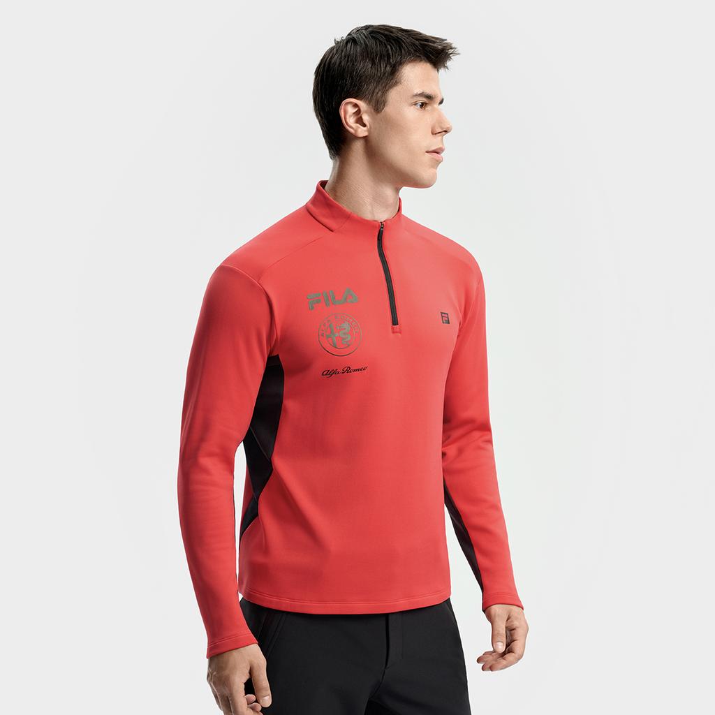 FILA Ski Series Fashionable Casual Sports Comfortable Fleece Warm Knitted Long Sleeve T-Shirt Men Tops Fluorescent-Red A11M546204FRD