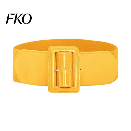Ceinture en Simili Cuir Taille Réglable Ceinture Femme, Large Ceinture Élastique de Taille Accessoire avec Boucle Carrée, Robe Extensible Mode Flexible Stretch