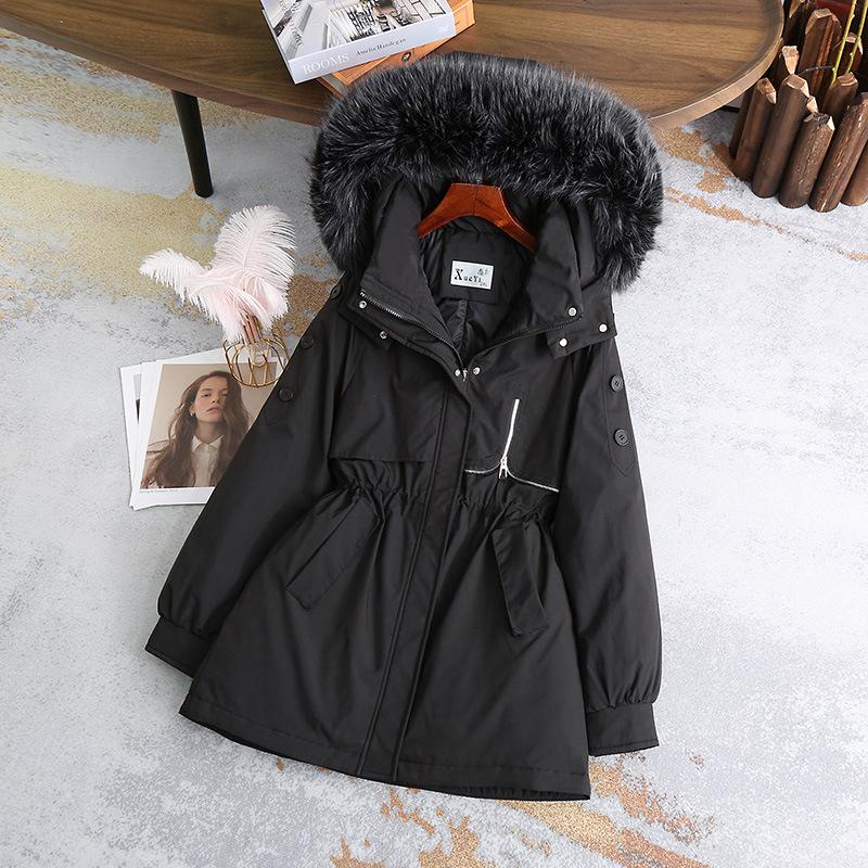 

Хлопковое пальто Пай Женское зимнее с капюшоном Утолщенное средней длины Холодостойкая хлопковая куртка Кулиска на талии Пуховик XXL