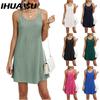Women's Fashion Summer Spring Solid Color Print Sleeveless U-Neck Casual Dresses