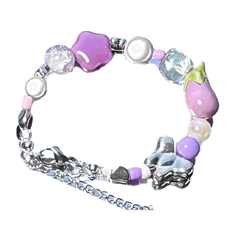 

Purple Eggplant Beaded Bracelets Ceramic Star Temperament Adjustable Jewelry 1