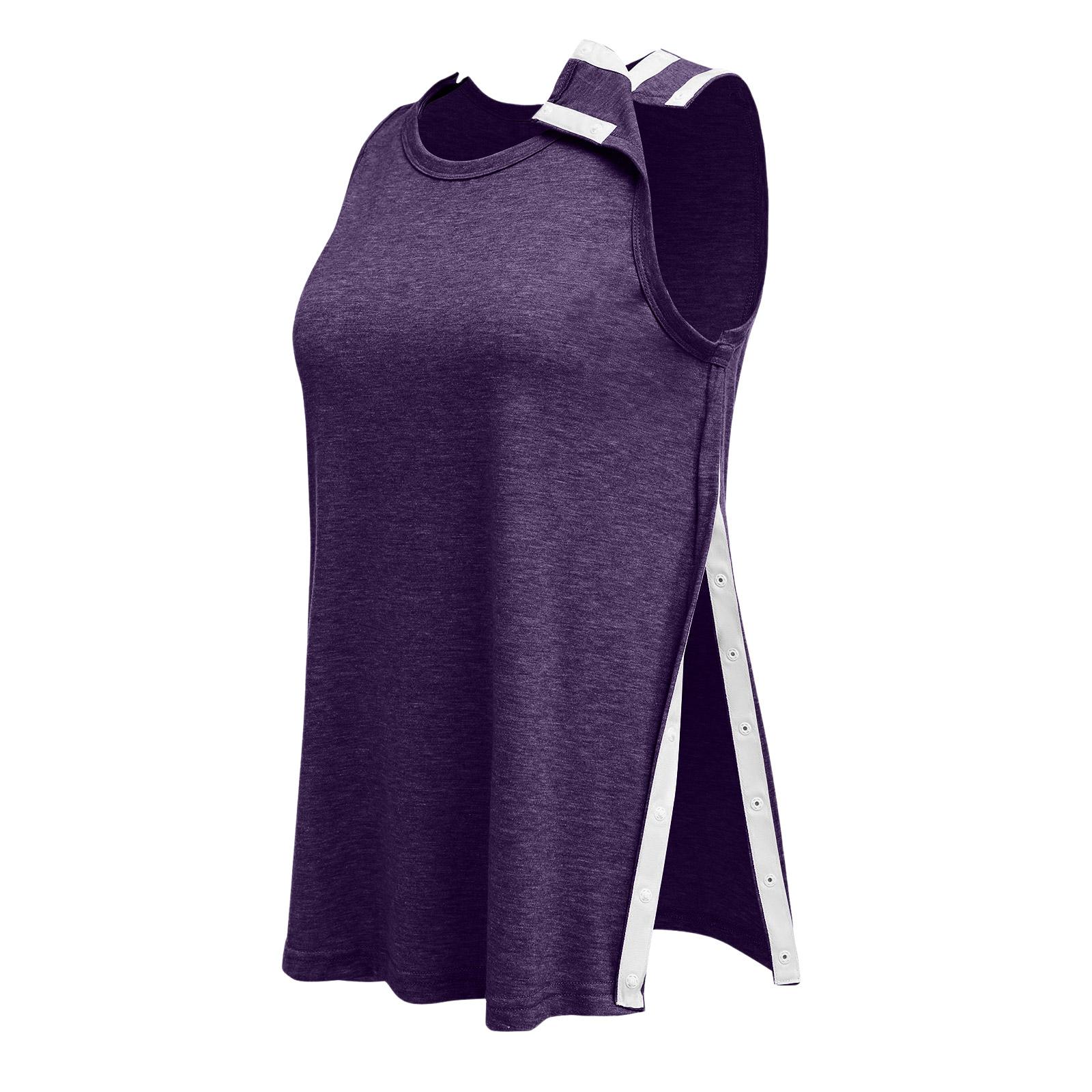 Sleeveless Side Tank Top for Women Loose Fit Round Neck Button Soft Knit Casual Shirt S