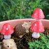 7pcs Cute Animal Sculpture Resin Garden Miniatures Figurine Hedgehog Mushroom Statue  Courtyard