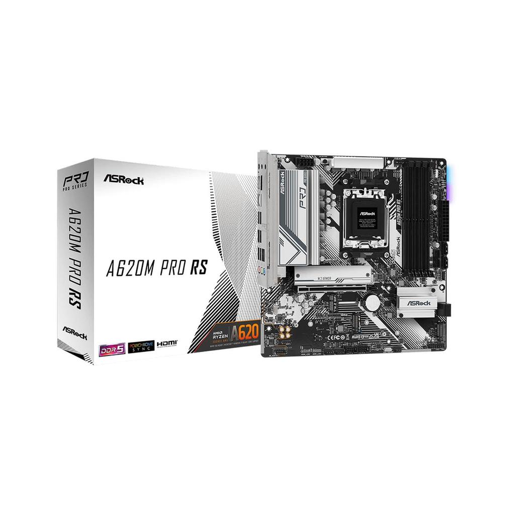 Asrock Motherboard A620M Pro RS Compatible with AMD Ryzen 7000 Series CPU A620 Micro ATX Motherboard Authorized Distributor (Soket AM5) [Domestic