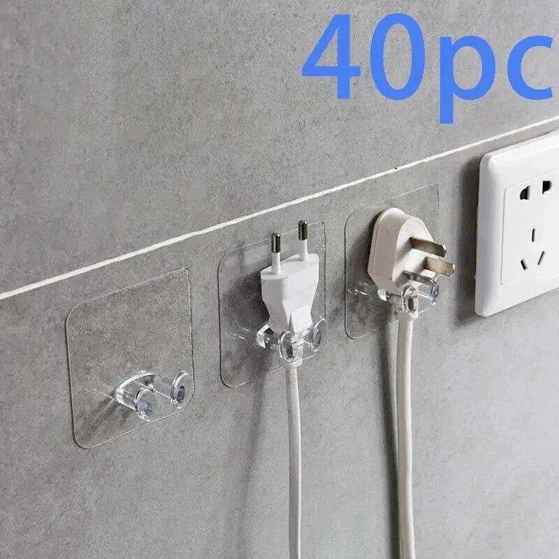20/40PCS Hak Wtyczka Zasilania Uchwyt Schludny Wieszak PVC Hak Ścienny Mocna Przyczepność Bezszwowy Przezroczysty Wodoodporny Kuchnia Łazienka