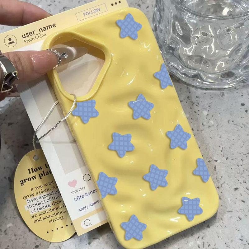 

Cartoon Black Blue Checkered Star Pattern INS Phone Case for iPhone 17 16 15 14 13 12 11 Pro Max Air Plus Shockproof Soft Cover iPhone 16 Pro