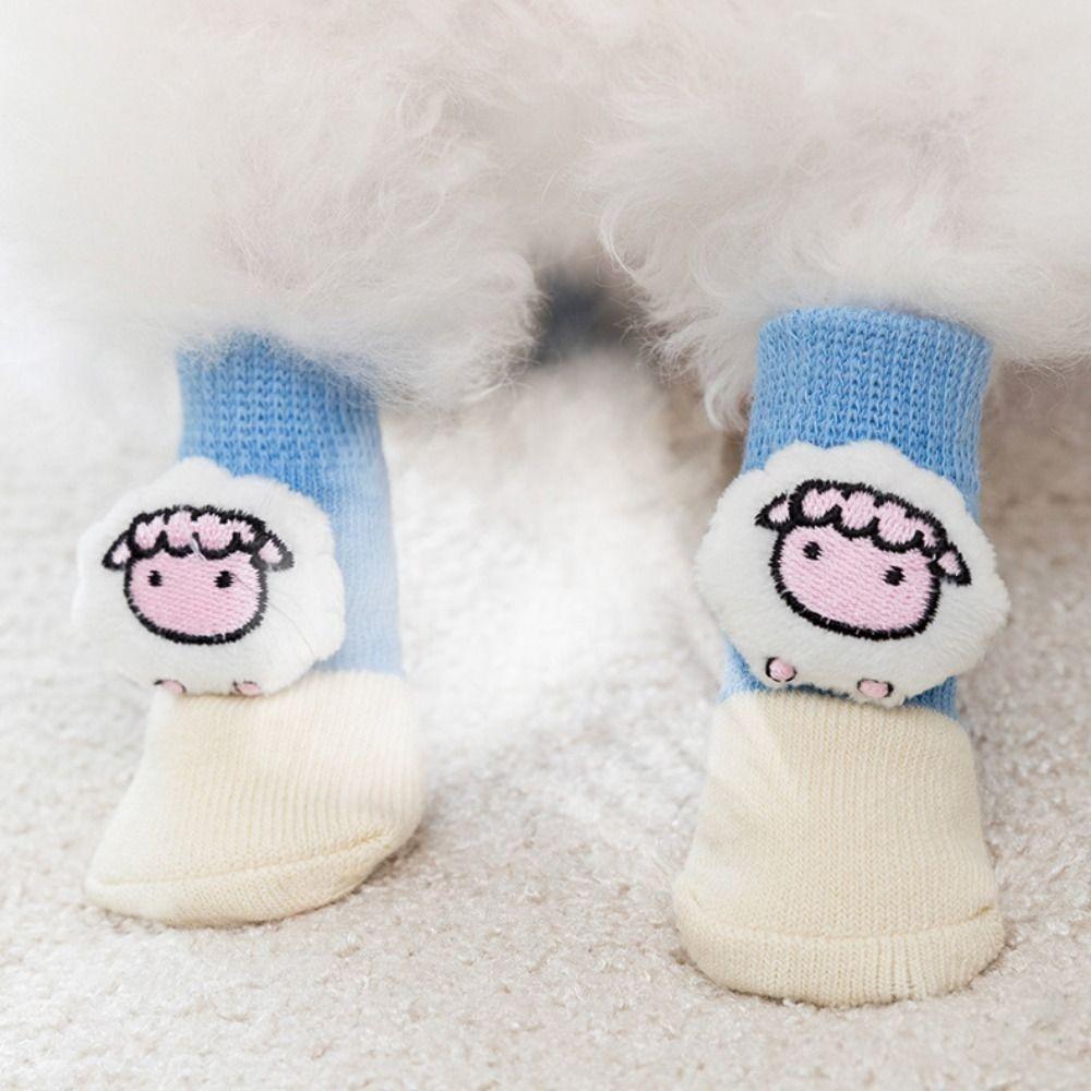 

4pcs Anti Slip Pet Socks Cartoon Pet Dog Accessories Comfortable Puppy Shoes L-Tiger