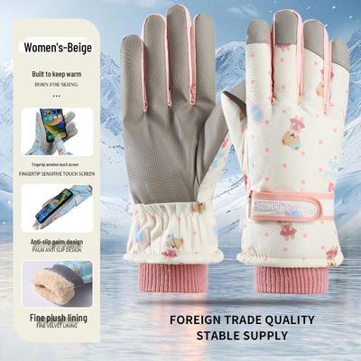 Women's Cartoon Plush Winter Ski Gloves