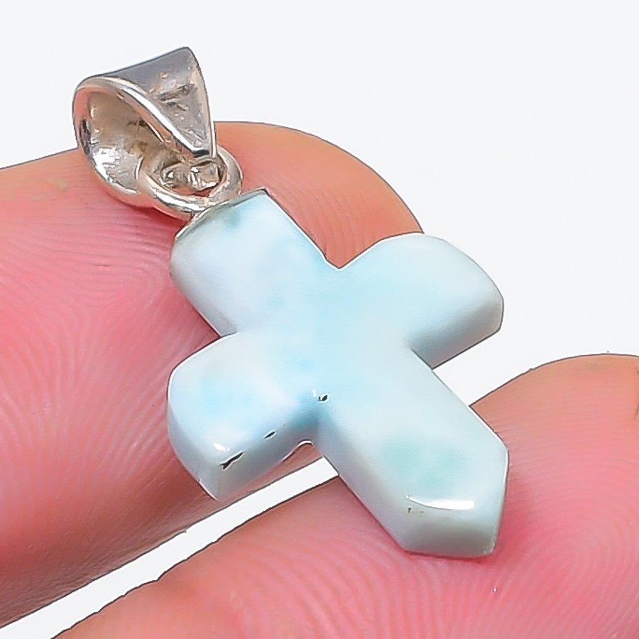 Natural Larimar Gemstone Handmade 925 Sterling Silver Jewelry Pendant 1.10" U9Z37