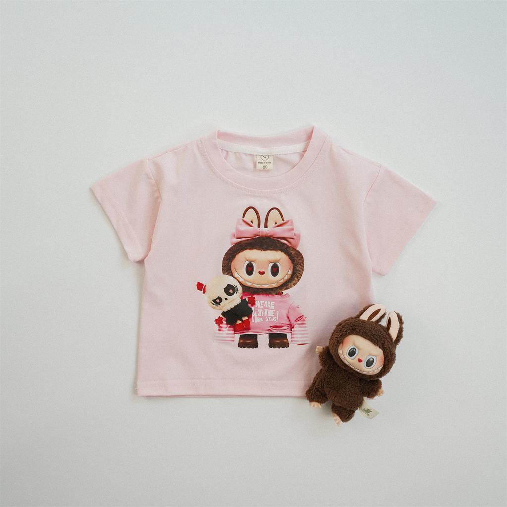 Child Short Sleeve T-shirt Pure Cotton Tops Boys And Girls Cute Print Round Neck Base Shirt Round Neck Tops Baby All-match Tees