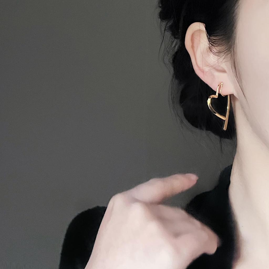 Heart open everyday silicone cover included Gold earrings, heart, gold, silver, comfortable, adult, cute, asymmetrical, casual, elegant, gorgeous,