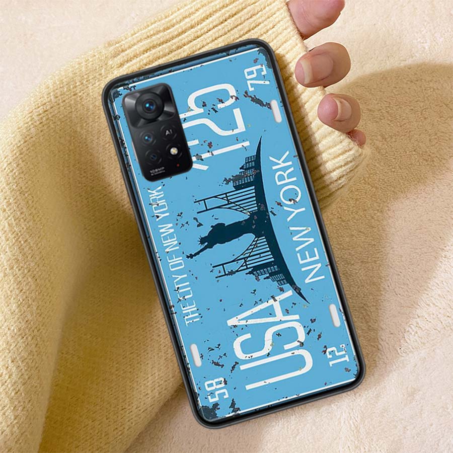 License New York Plate Number Phone Case For Redmi Note 13 14 15 Pro Plus 12 13C 12C 15C 9 10 10C 9T 9C 9A TPU Soft Cover Clear