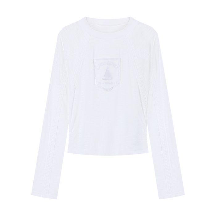 Women s White Lace Patchwork Long-Sleeve T-Shirt - Autumn Casual Style M белый