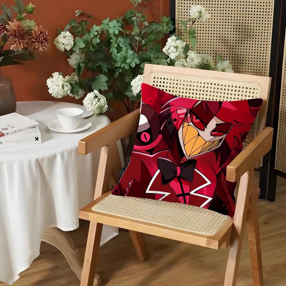Anime HHazbin Hotel Alastor Kissenbezug Seidiger Kurzer Plüsch Unsichtbarer Reißverschluss Staubdichter Sofakissenbezug für Heimdekoration