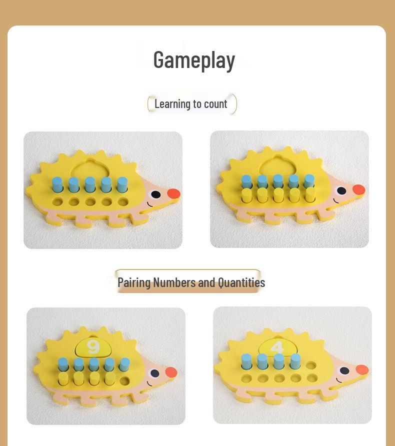 3D Kindergarten Hedgehog Blocks: Montessori Decimal System Wooden Math Toys