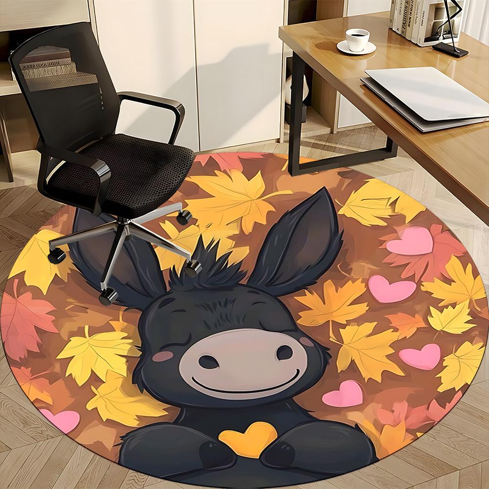 1pc Autumn Donkey Office Round Area Rug, Under Office Chairs Bedroom Living Room Home Decor, Room Deco, Available In Various Sizes