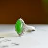 Xinjiang Hotan Jade S925 Silver Inlaid Spinach Green Jasper Ring