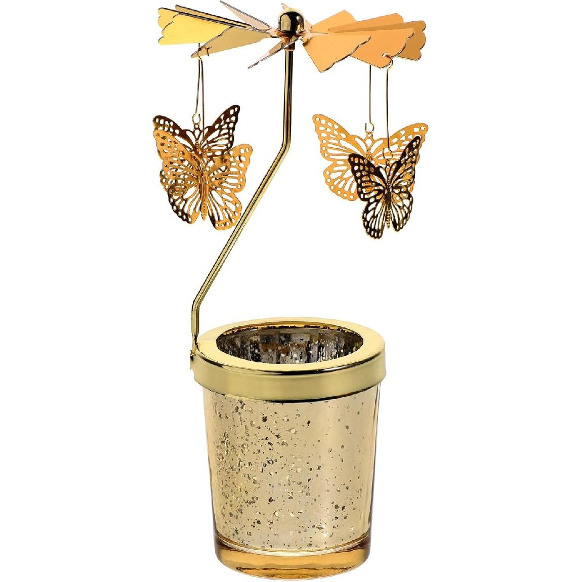 Garneck Spinning Candle Holder Butterfly Design Rotating Tealight Candle Stand Gold Candle Holder Gift for Home Party Christmas Wedding (Golden)