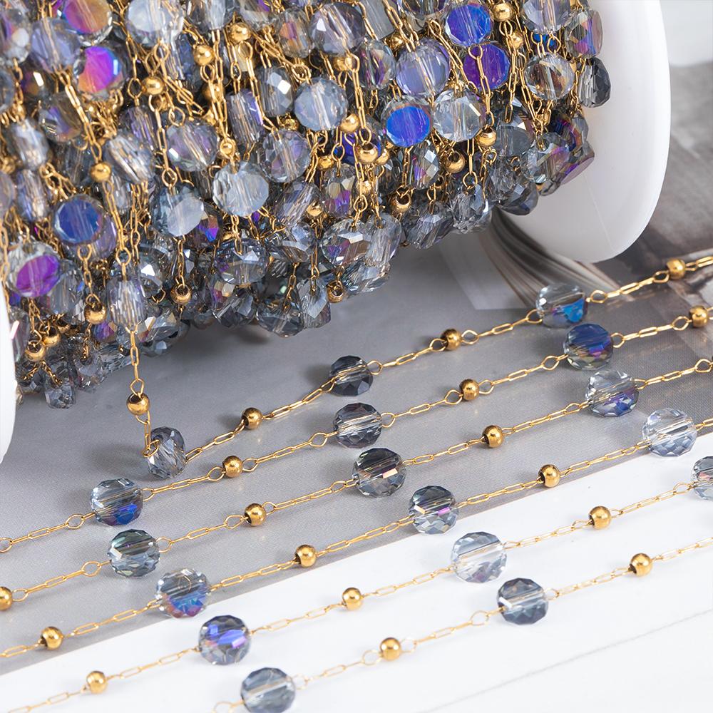2meters 1meter Stainless Steel Love Heart Beaded Chain Clear Pink Green Crystal Chain for Necklace Bracelet Jewelry Making DIY