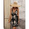 Women Tropical Print Wrap Mini Dress V Neck Sleeveless With Waist Tie