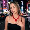 Acrylic Beaded Necklace Solid Cream Color Clavicle Chain Heart Pendant Choker  Vacation Outfit