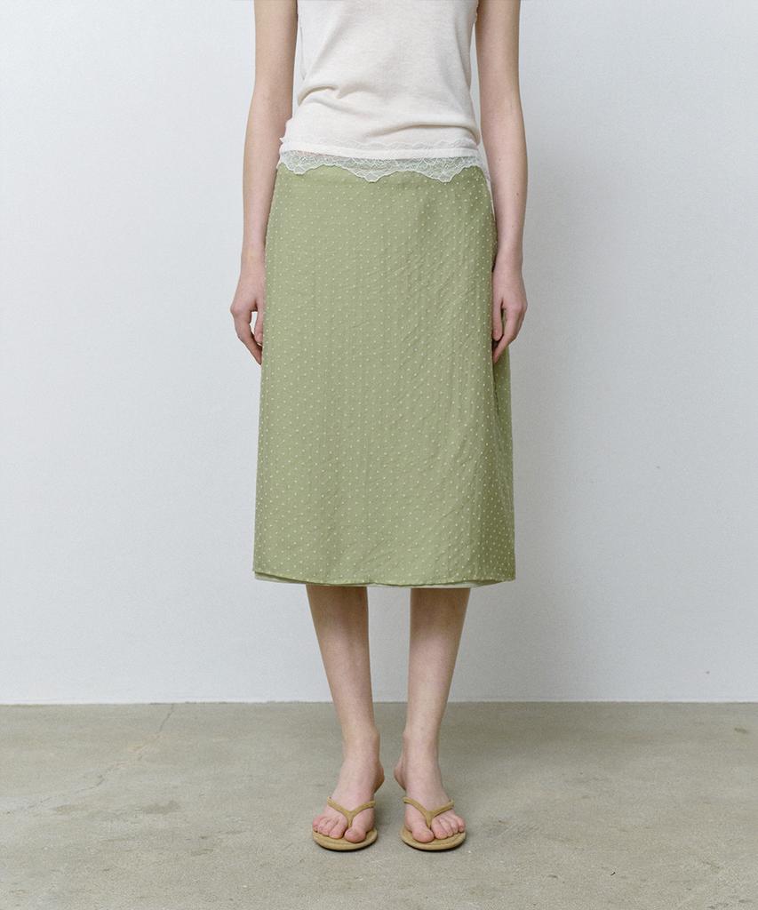 Hane Dot Layered Midi Skirt_Light Olive