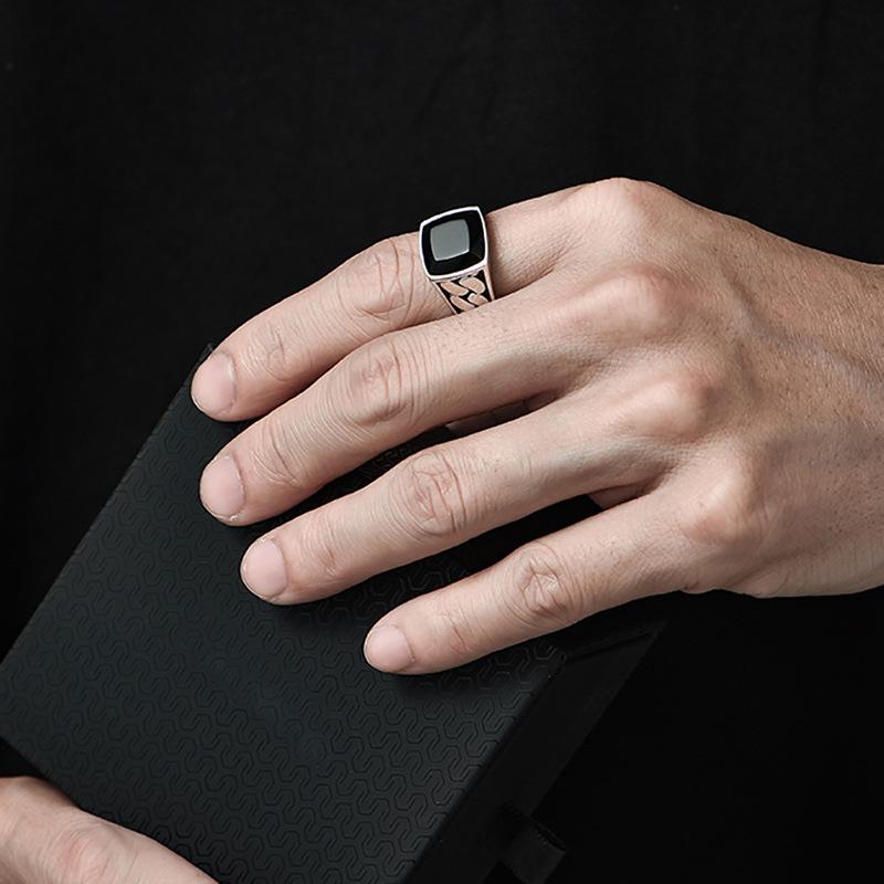 Silver Colored Ring Men's Cuban Chain Personalized Design Open Ring Versatile High-end Jewelry