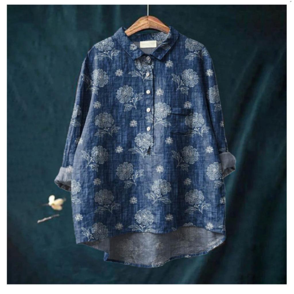 Women's Turn Down Collar Long Sleeve Floral Print Shirt Loose Fit Elegant Casual Blouse