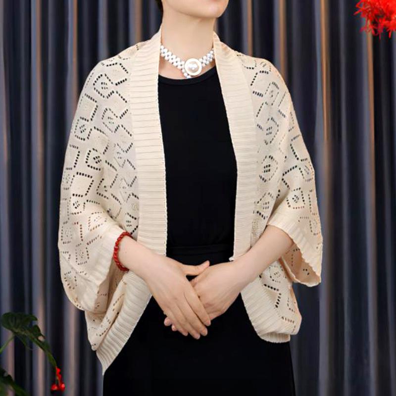 Cardigan da Donna a Maglia Uncinetto Traforata Estivo Traspirante Confortevole Manica Corta a Pipistrello Protezione Solare