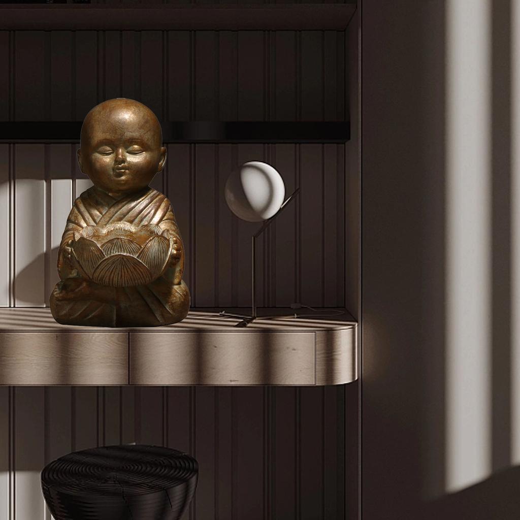 Little Monk Statue Candlestick Holder Vintage Exquisite Decorative Buddha Statue Candle Holder for Home Desktop Outdoor