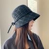Spring and summer new linen blended bucket hat unisex simple versatile visor plaid casual hat basin hat