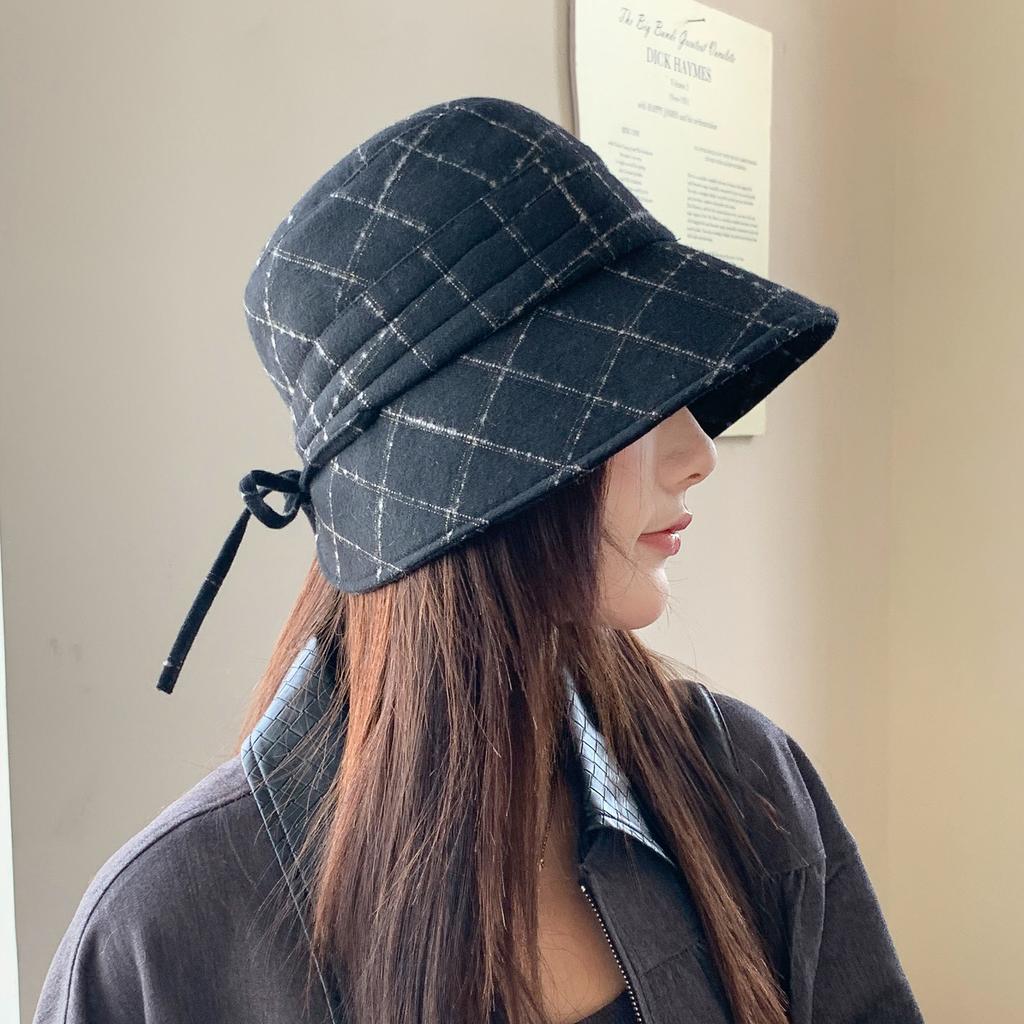 Spring and summer new linen blended bucket hat unisex simple versatile visor plaid casual hat basin hat
