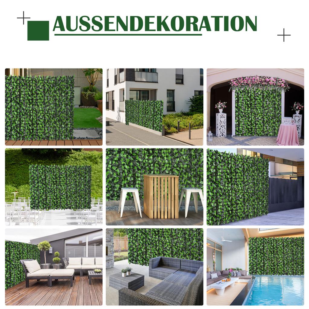 Artificial Leaf Hedge Screen Privacy Fence Panel for Garden Outdoor Indoor Decor 3M x 1M Light Green and Dark Green